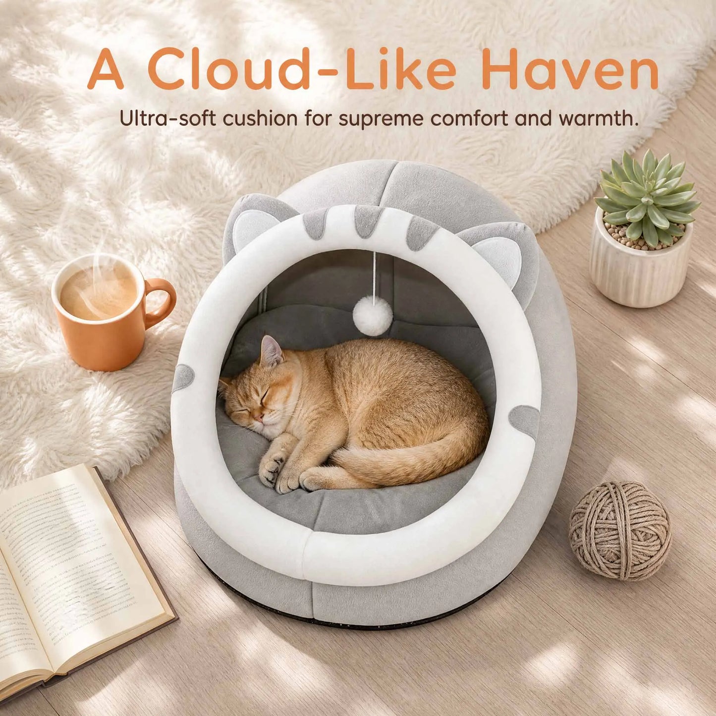 Cama Cueva para Gatos - Nido Suave y Cálido con Juguete Colgante, Lavable a Máquina