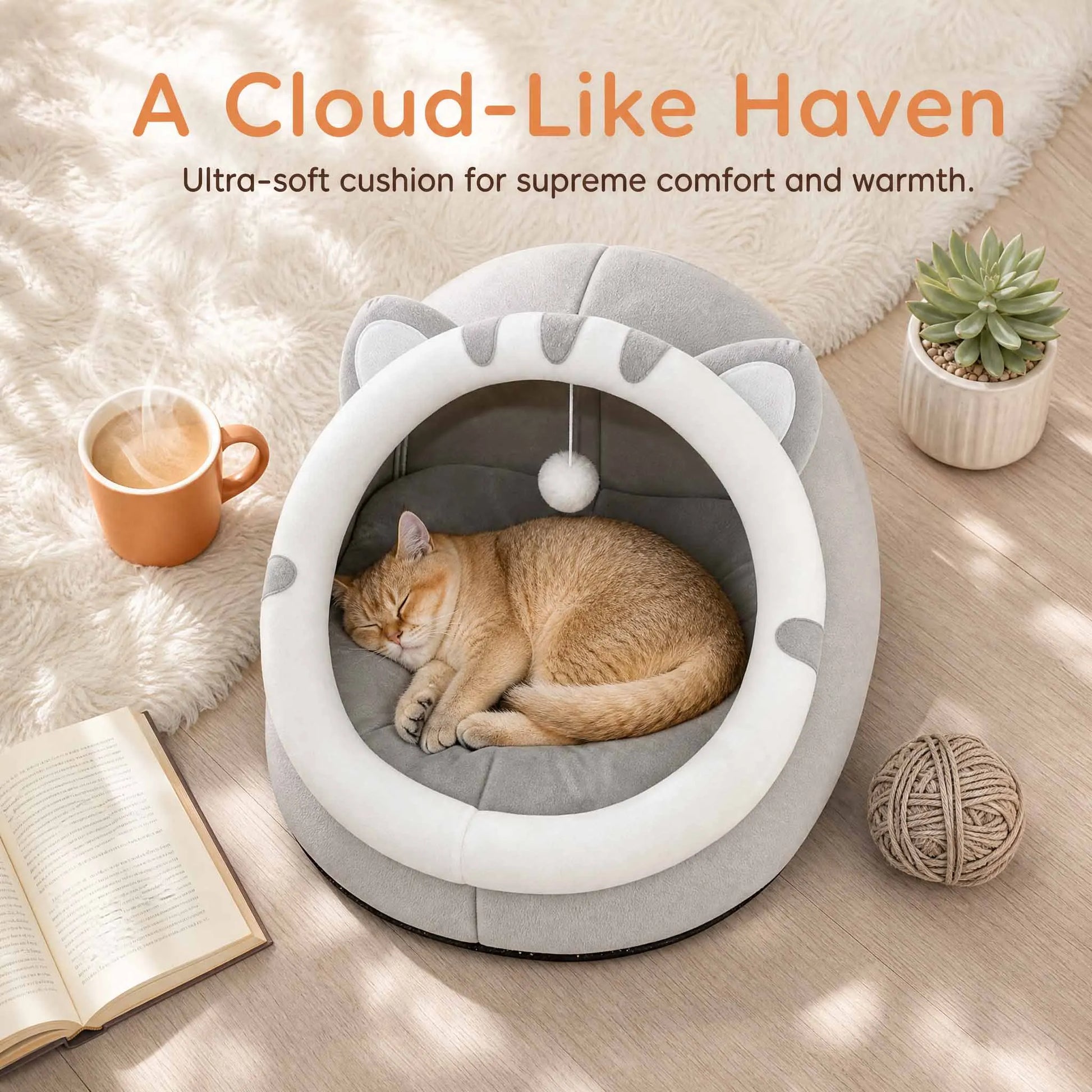 Cama Cueva para Gatos - Nido Suave y Cálido con Juguete Colgante, Lavable a Máquina