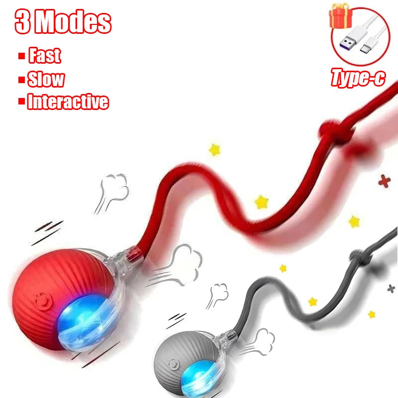 New Cat Interactive Ball Toy Automatic Rolling Ball Faux Tail Rechargeable Smart Pet Electric Toy Dog Cat Training Imitate Mouse