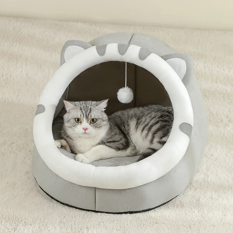 Cama Cueva para Gatos - Nido Suave y Cálido con Juguete Colgante, Lavable a Máquina