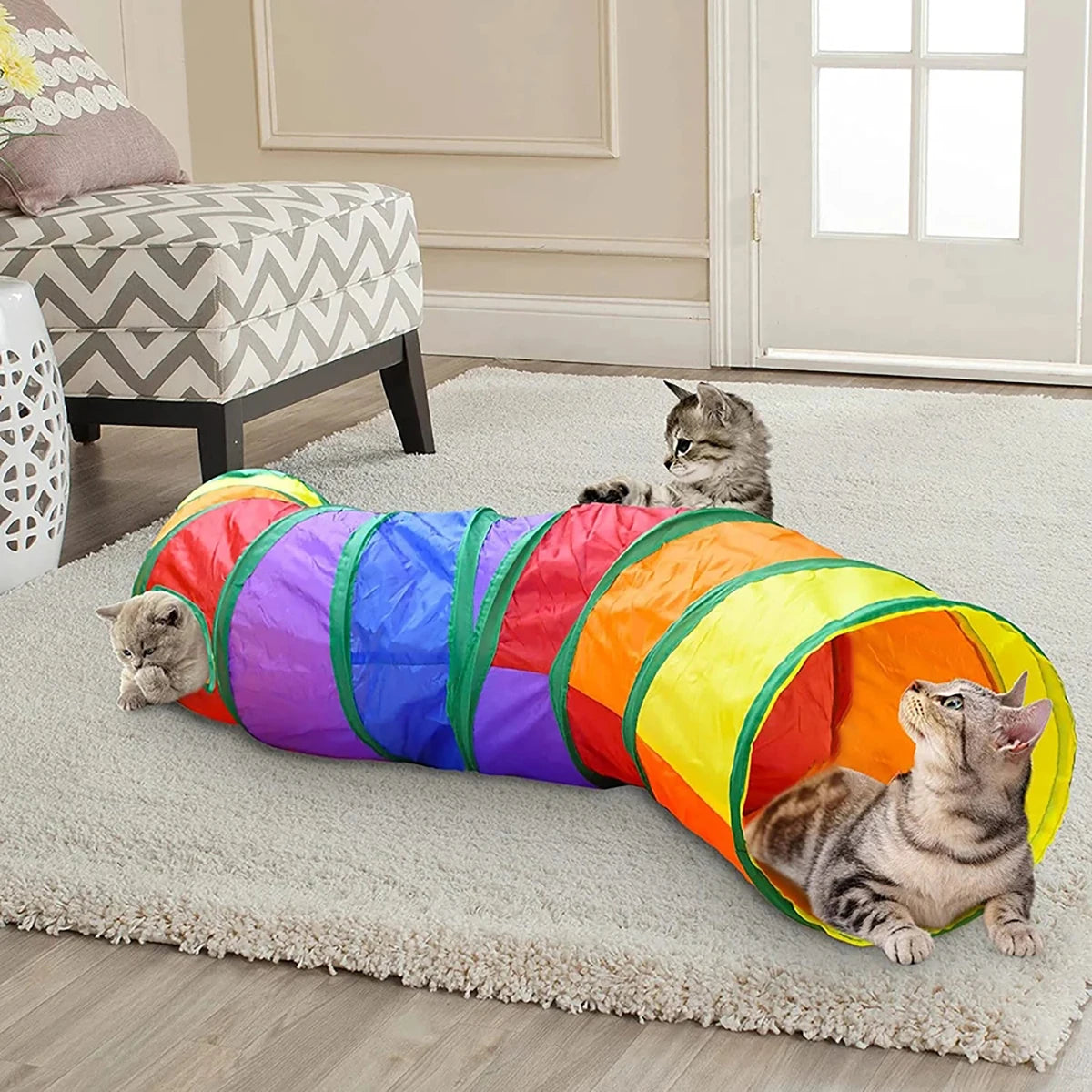 Túnel Plegable para Gatos - Juguete Interactivo Multicolor con Sonido Crujiente, 50cm