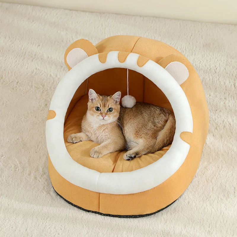Cama Cueva para Gatos - Nido Suave y Cálido con Juguete Colgante, Lavable a Máquina