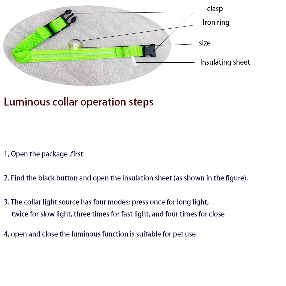 Collar LED para Perros - Seguridad Nocturna, Luminoso y Recargable, Tallas S-XL