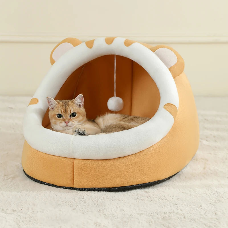 Cama Cueva para Gatos - Nido Suave y Cálido con Juguete Colgante, Lavable a Máquina