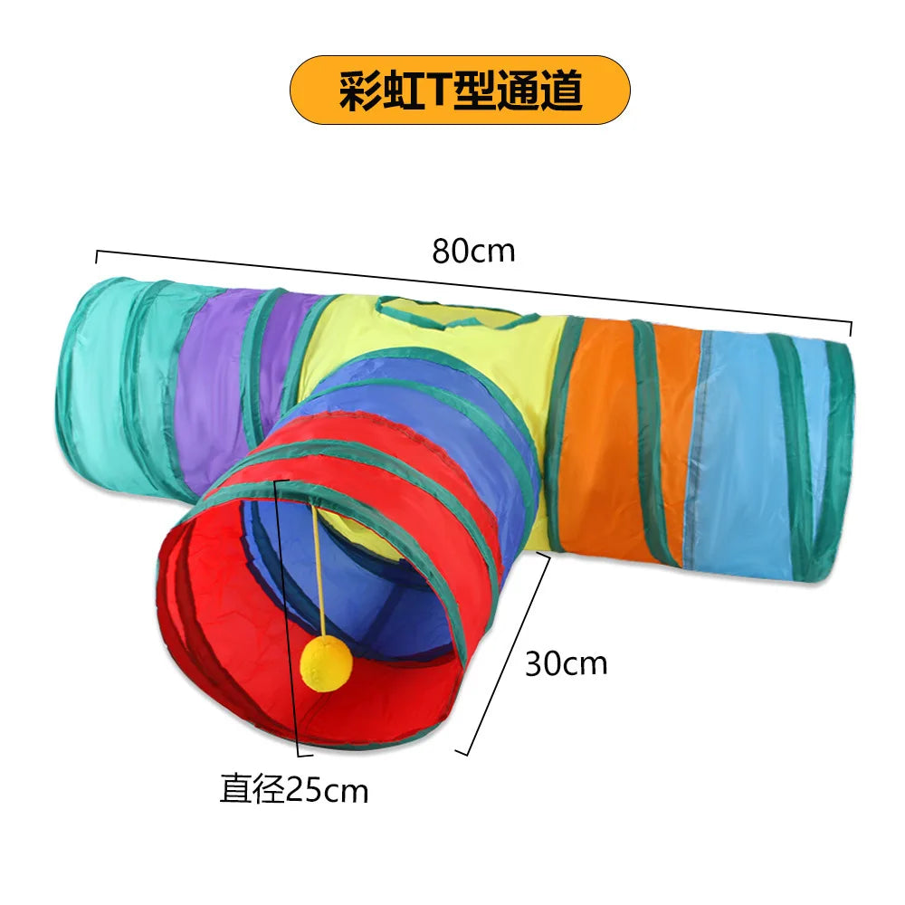 Túnel Plegable para Gatos - Juguete Interactivo Multicolor con Sonido Crujiente, 50cm
